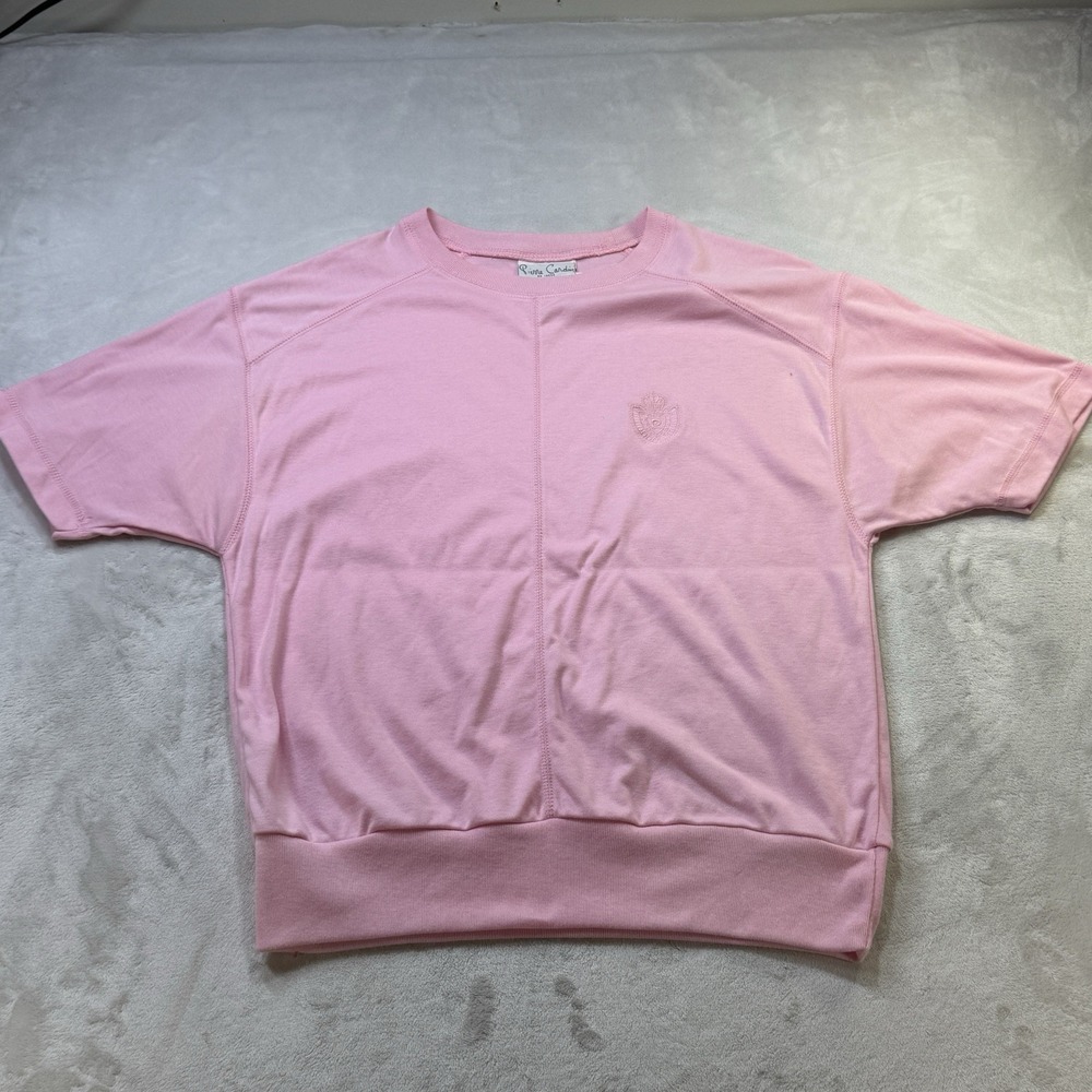 Pierre Cardin Pink Short Sleeve Knit Top Women's Large Embroidered Crest Logo
